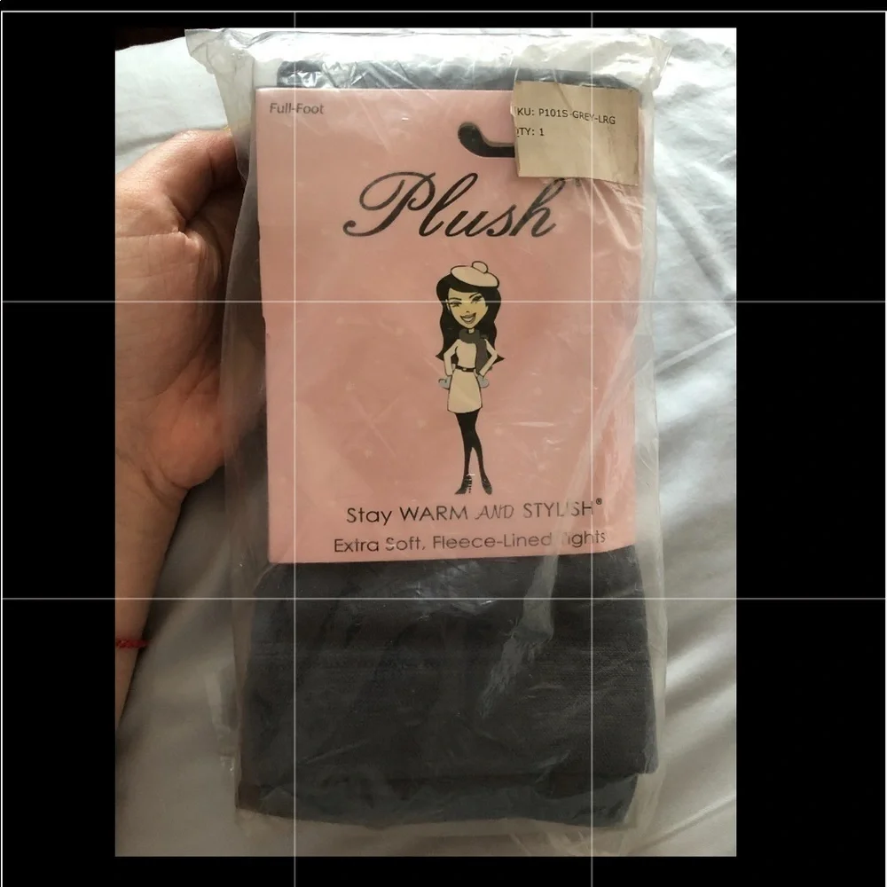 Plush Full Foot Tights Grey Size Large